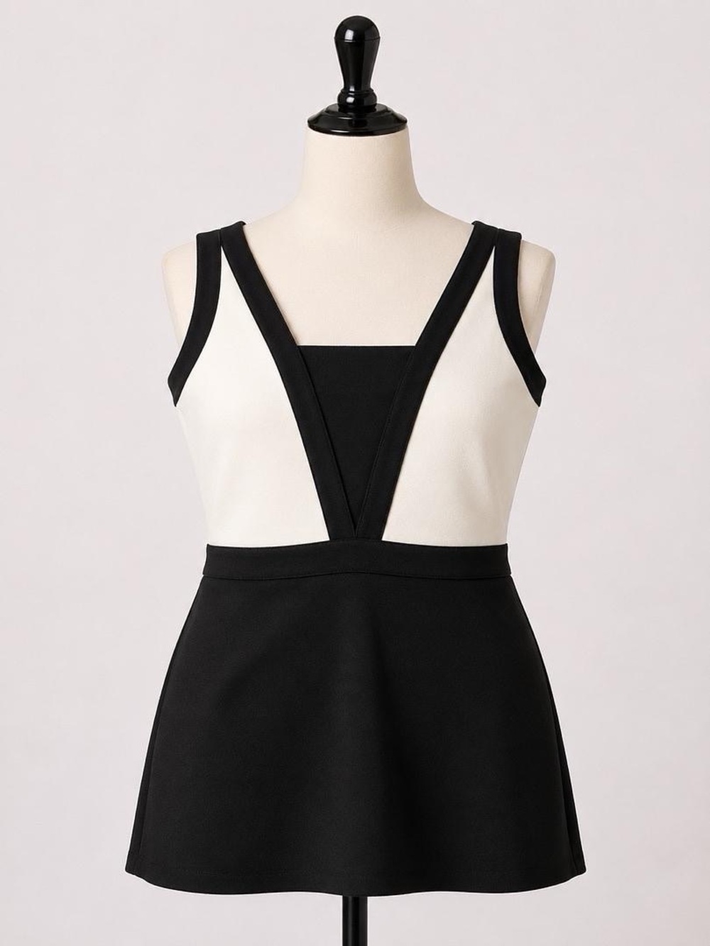 Two-Tone Black and White Mini Dress with V-Inset